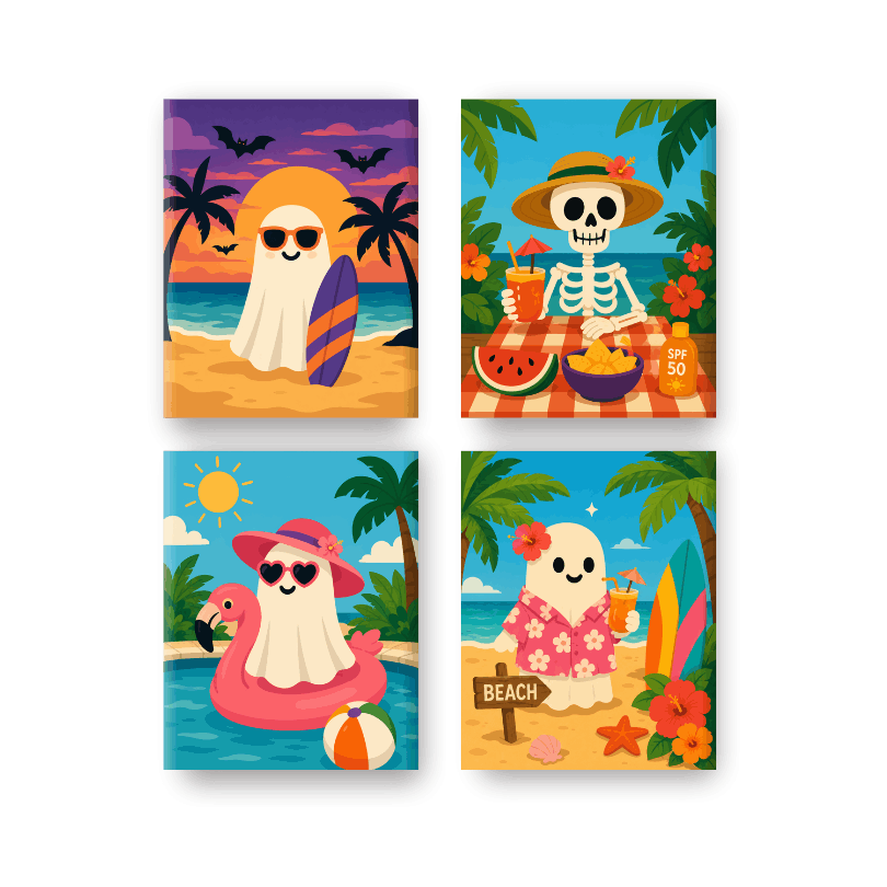 4 Mini Paintings - Tropical Ghost Set- Paint by Numbers