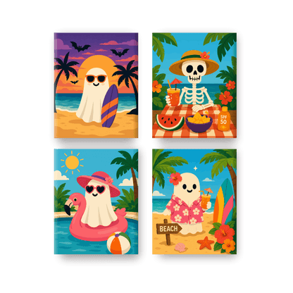 4 Mini Paintings - Tropical Ghost Set- Paint by Numbers