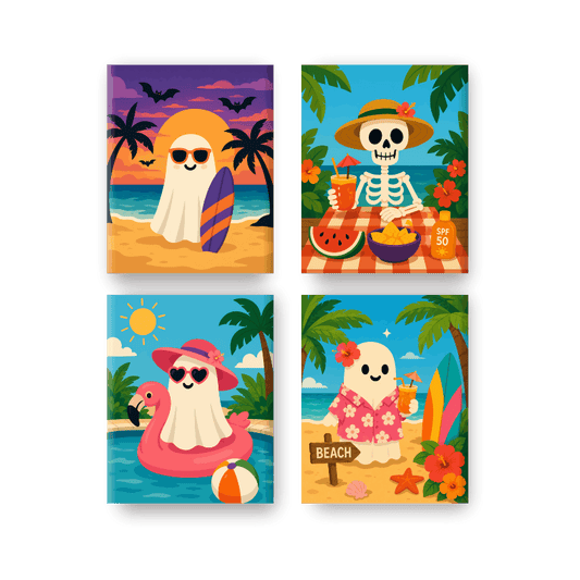 4 Mini Paintings - Tropical Ghost Set- Paint by Numbers