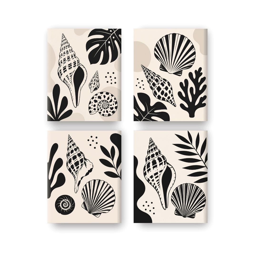 4 Mini Paintings - Seashell Ink Set- Paint by Numbers