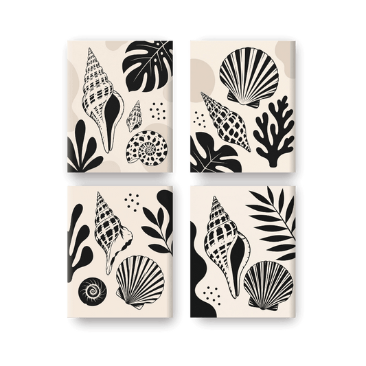 4 Mini Paintings - Seashell Ink Set- Paint by Numbers