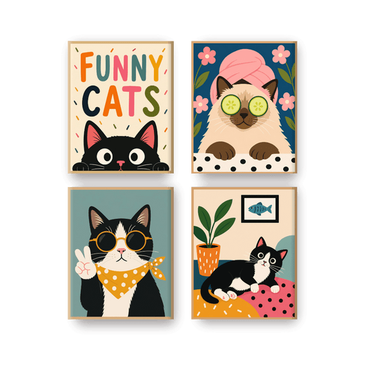 4 Mini Paintings - Comedy Cats Set- Paint by Numbers