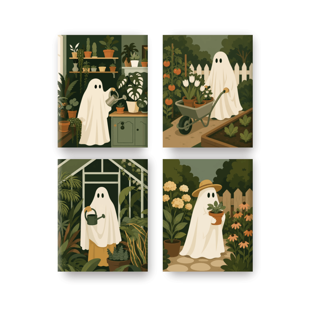 4 Mini Paintings - Boo Garden Set