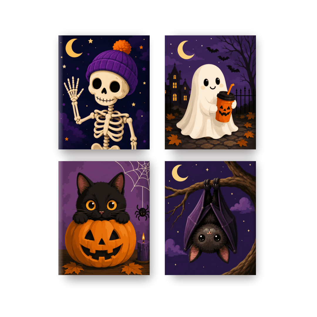4 Mini Paintings - Pumpkin Pals Set