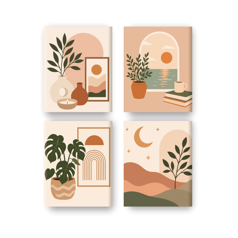 4 Mini Paintings - Boho Home Set - Paint by numbers