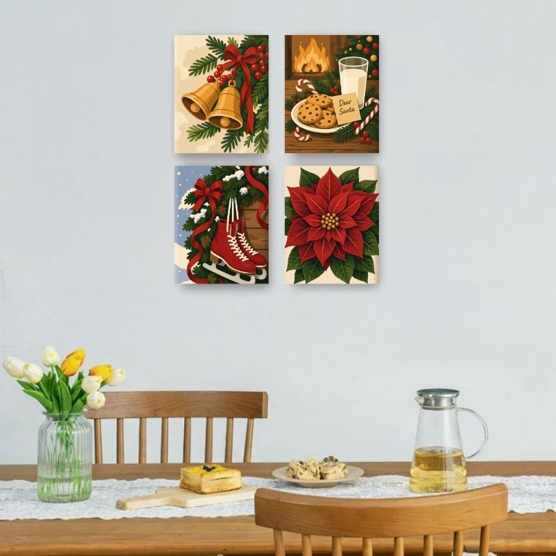 4 Mini Cuadros - Set Confort navideño