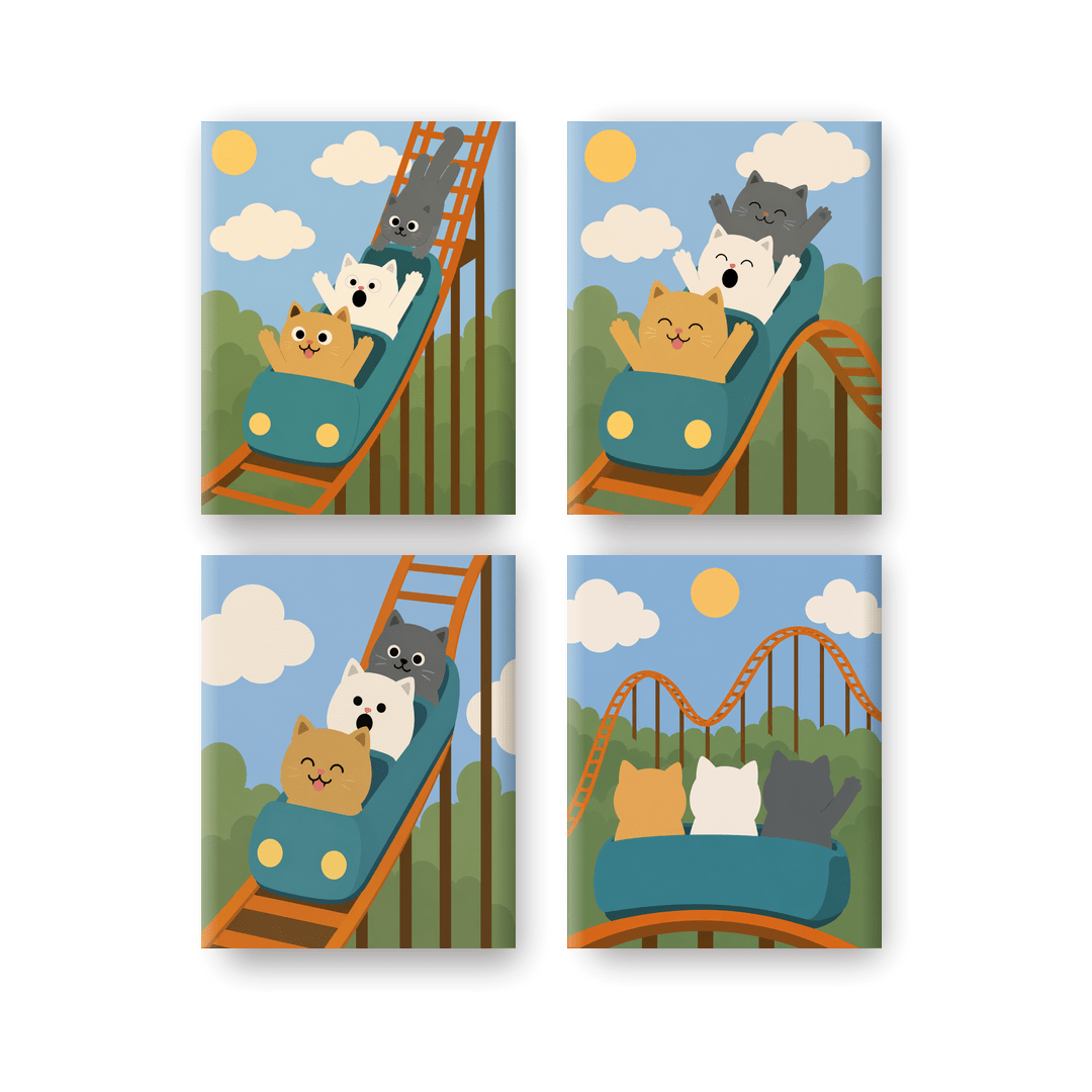 4 Mini Paintings - Kitty Coaster Set
