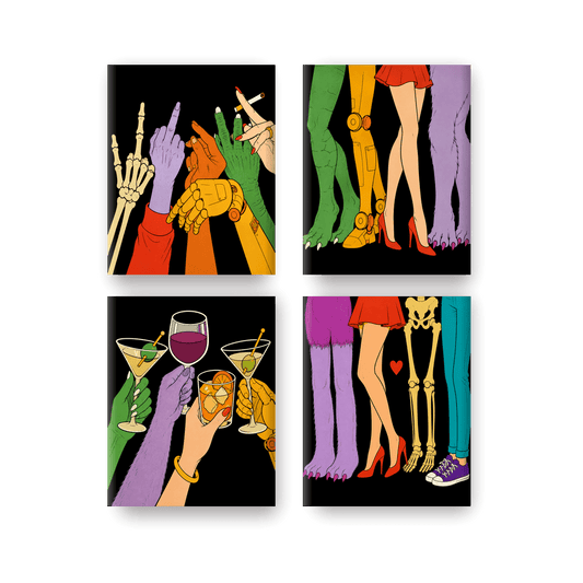 4 Mini Paintings - Monsters Party Set