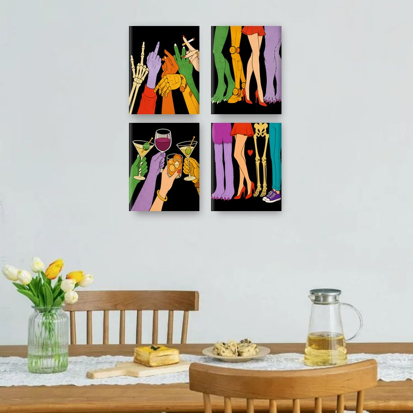 4 Mini Paintings - Monsters Party Set
