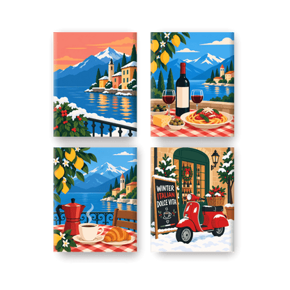 4 Mini Paintings - Winter Italian Lakes Set