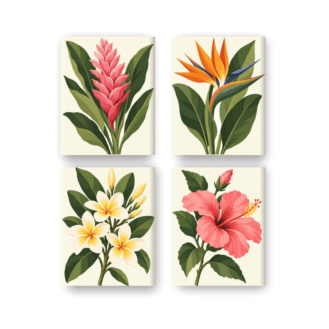 4 Mini Paintings - Tropical Blooms Set