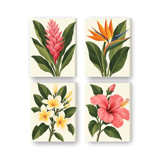 4 Mini Paintings - Tropical Blooms Set
