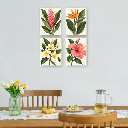 4 Mini Paintings - Tropical Blooms Set
