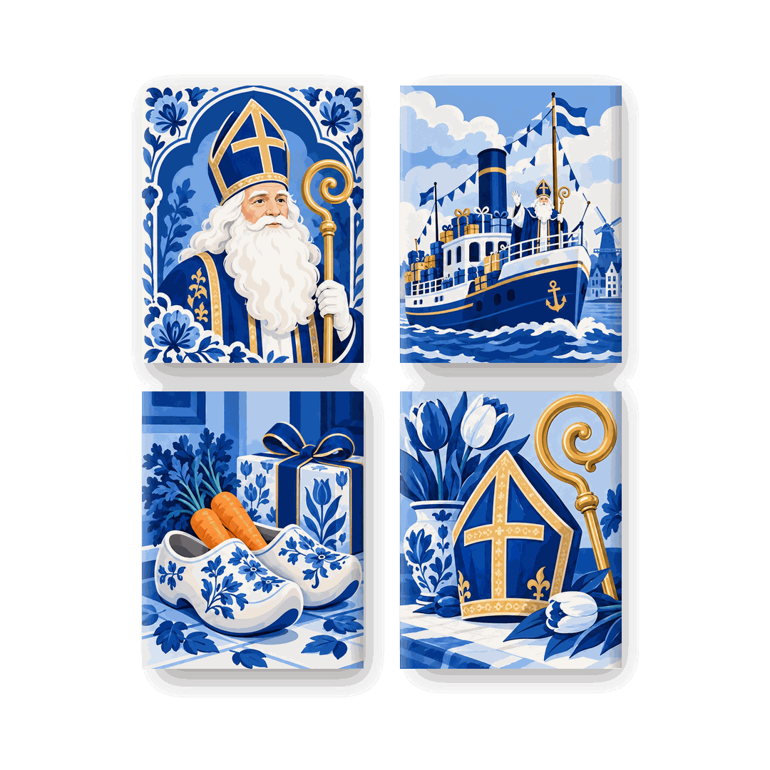 4 minicuadros - San Nicolás en azul de Delft