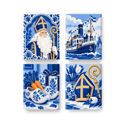 4 minicuadros - San Nicolás en azul de Delft