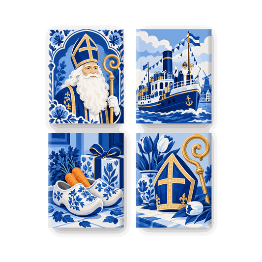 4 minicuadros - San Nicolás en azul de Delft