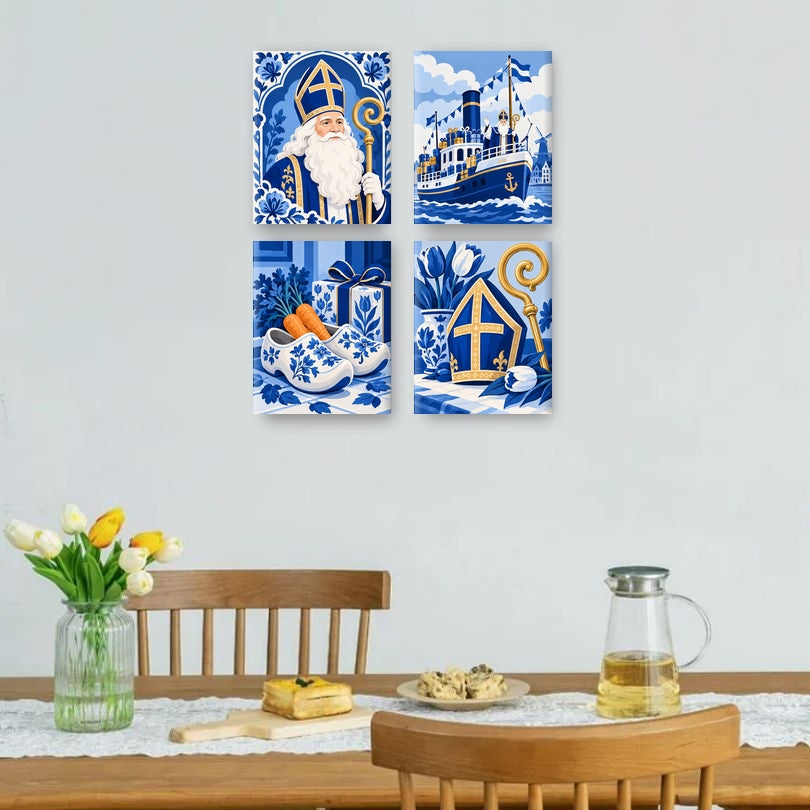 4 minicuadros - San Nicolás en azul de Delft