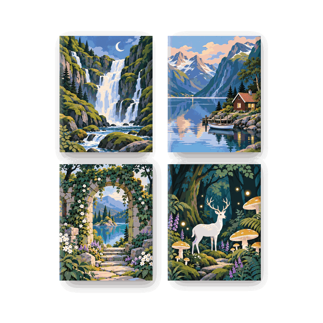 4 Mini Paintings - Enchanted Whimsical Escapes Set