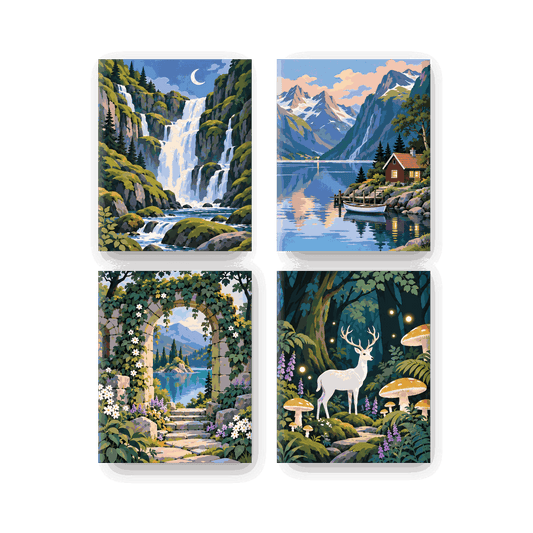 4 Mini Paintings - Enchanted Whimsical Escapes Set