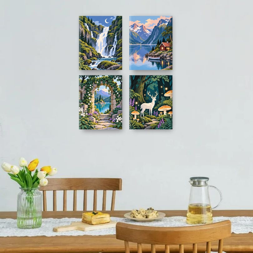 4 Mini Paintings - Enchanted Whimsical Escapes Set