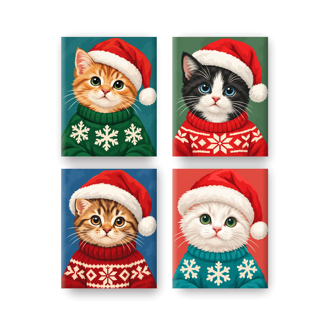 4 Mini Paintings - The Merry Meow Crew Set