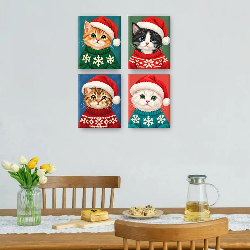 4 Mini Paintings - The Merry Meow Crew Set