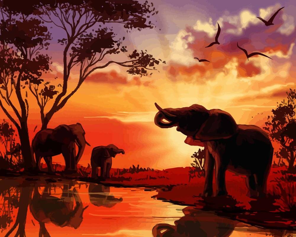 Paint by numbers - African Savanna Elephants | Paint by Numbers