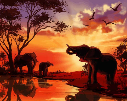 Paint by numbers - African Savanna Elephants | Paint by Numbers
