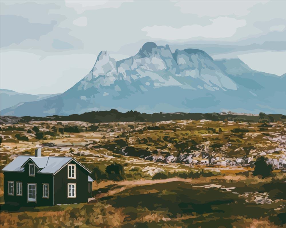 Paint by numbers - Landscape of Mountains and Houses in Norway | Paint by Numbers