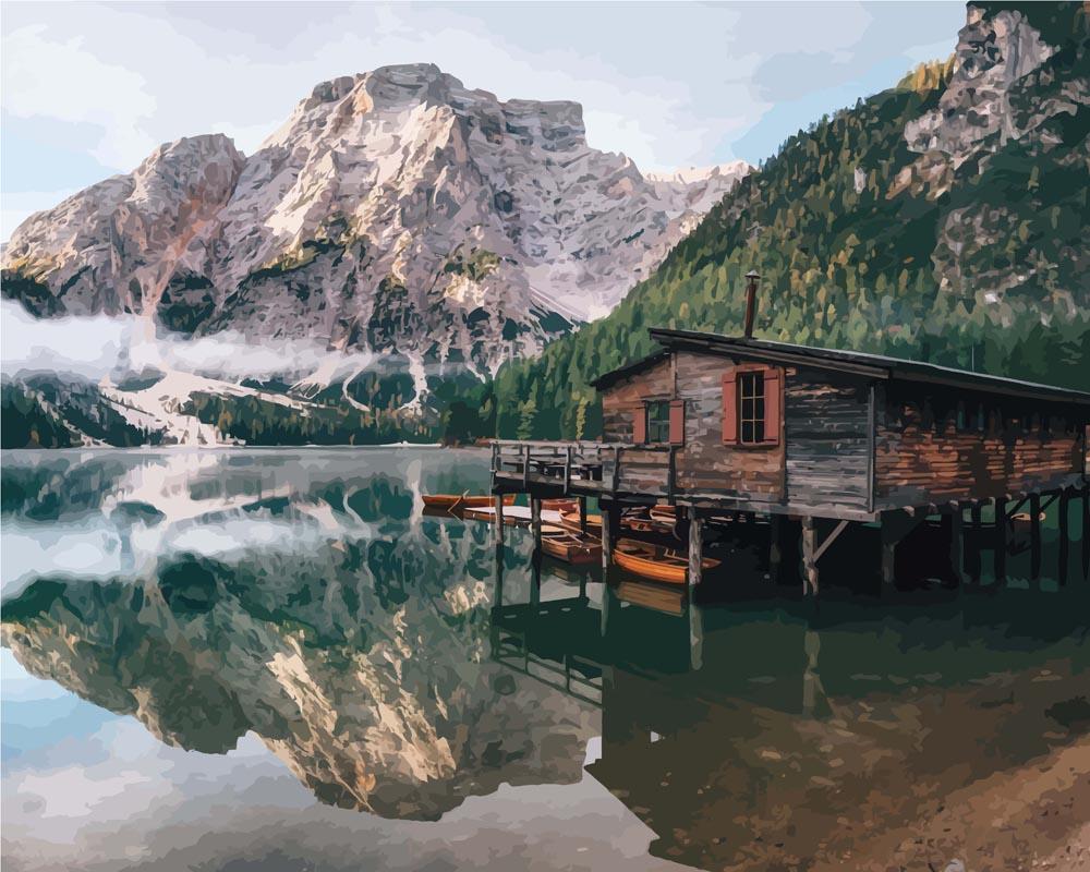 Paint by numbers - Lake Braies in the Dolomites - Italy (South Tyrol) | Paint by Numbers
