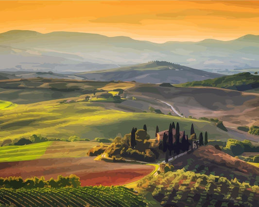 Paint by numbers - Tuscany Landscape at Sunrise | Paint by Numbers
