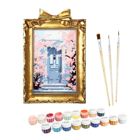 Mini Painting with Picture Frame – Blossoms at the Door- Paint by Numbers