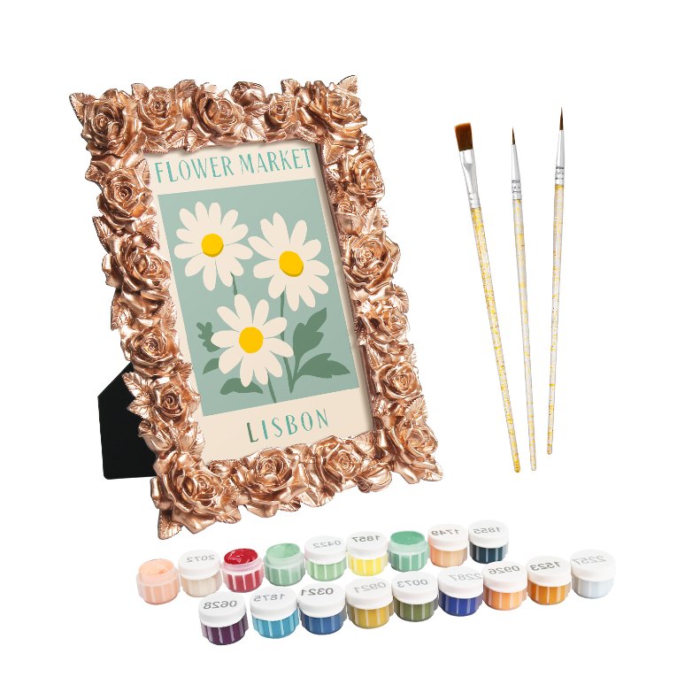 Mini Painting with Picture Frame – Flower Market Lisbon- Paint by Numbers