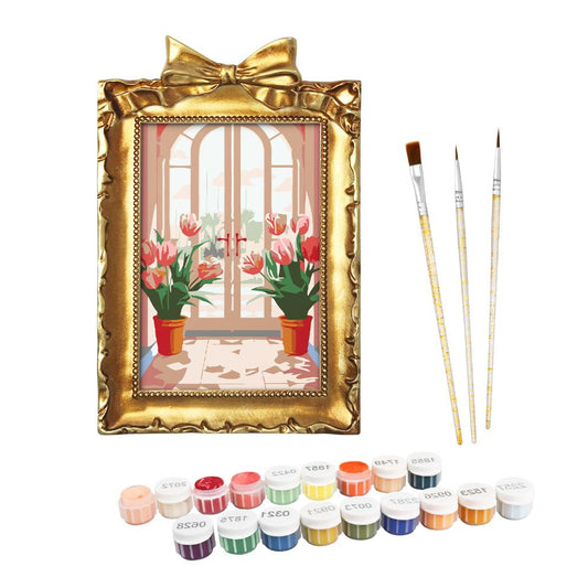 Mini Painting with Picture Frame – Tulips at the Door- Paint by Numbers