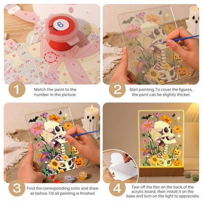 Paint by Number Halloween Lamp - Flower Skull