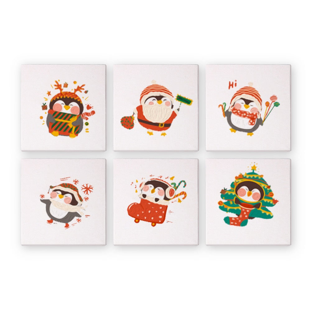 Paint by Numbers - 6 Mini Paintings | Christmas Penguins Set-Paint by numbers