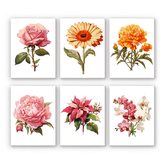 Set of 6 Mini Paintings - Flowers-Paint by numbers