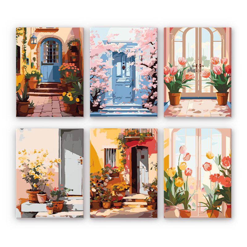 6 Mini Paintings - Colorful Doors Set-Paint by numbers