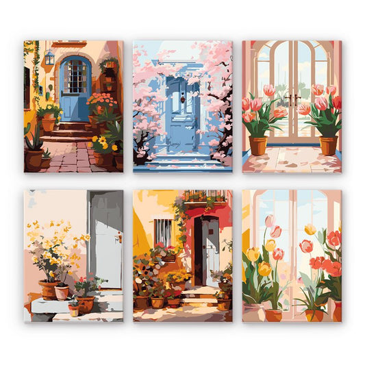 6 Mini Paintings - Colorful Doors Set-Paint by numbers