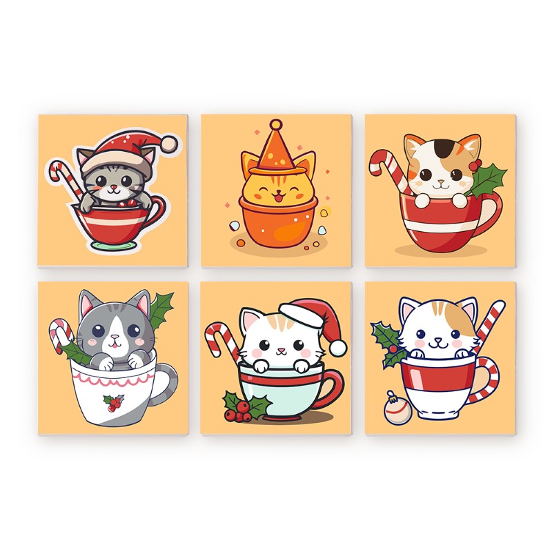 6 Mini Paintings - Christmas Cats-Paint by numbers
