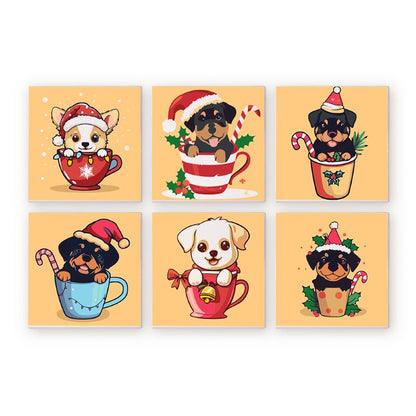6 Mini Paintings - Christmas Dogs-Paint by numbers