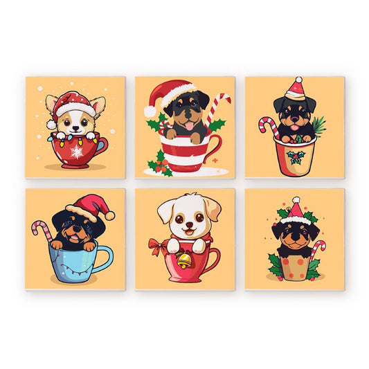6 Mini Paintings - Christmas Dogs-Paint by numbers