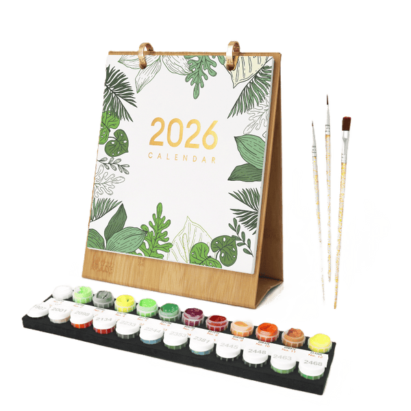 Lebartm 2026 New Calendar Paint By Numbers Kit For Adult 12 Different Green Plants Potted Flowers Hand-Painted Oil Paintings Desk Calendar For Home Office Planning-Flower - View #5