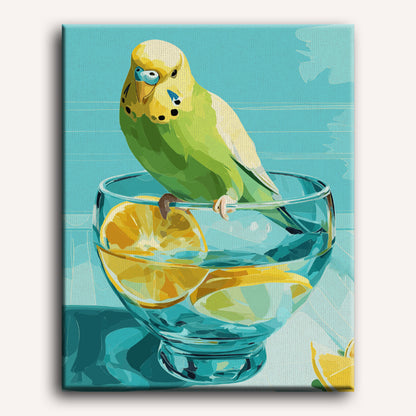 Parakeet and lemon pieces | Paint by Number