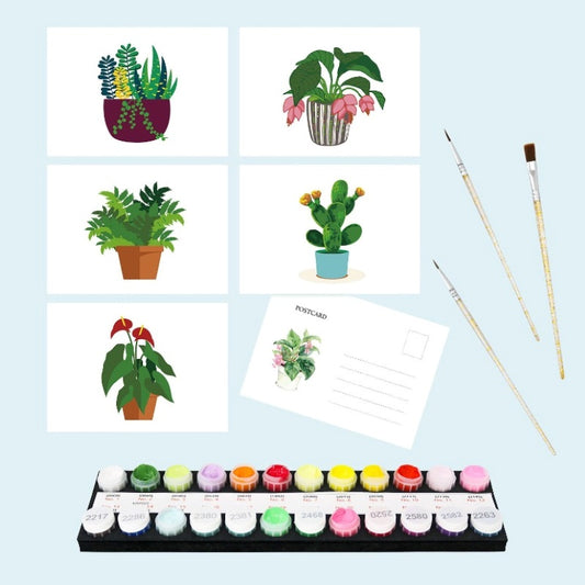 5 Postcards – Houseplants Set | Paint by Number-Paint by numbers