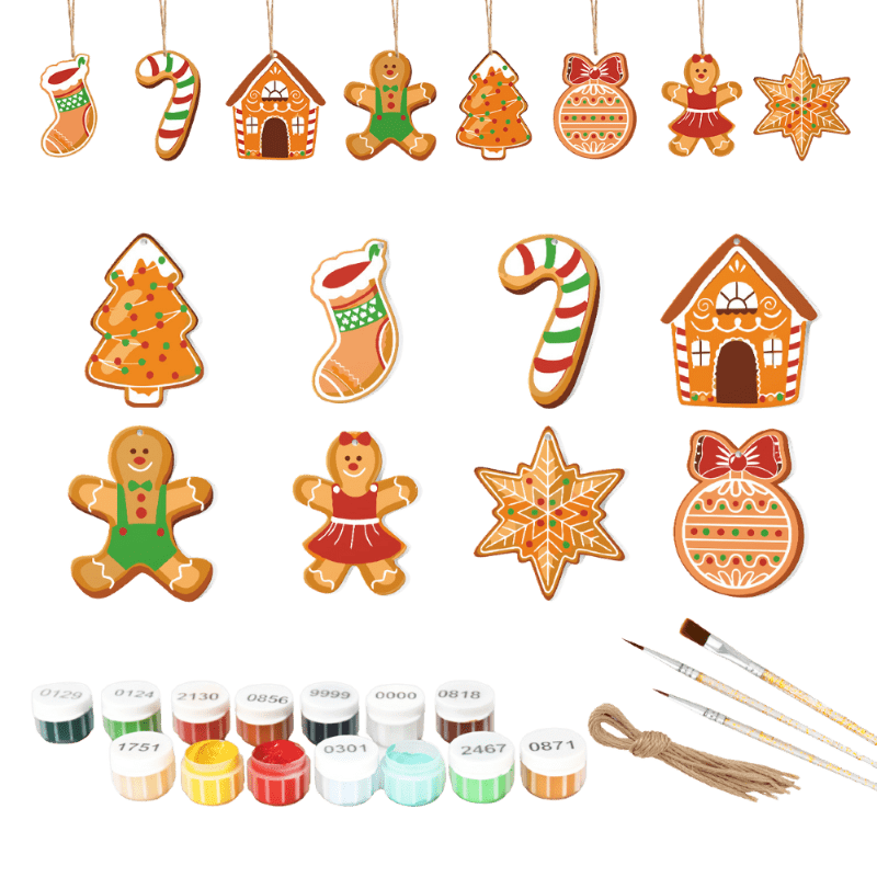 8 Christmas hangers - Gingerbread set-Paint by numbers