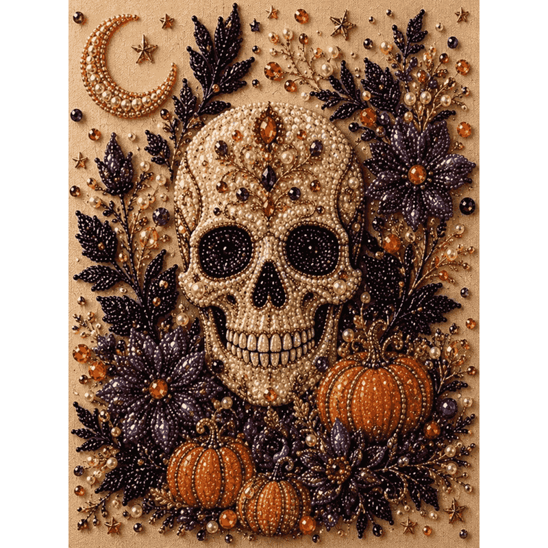 Blooming Skull - Premium Pearl Diamond Art