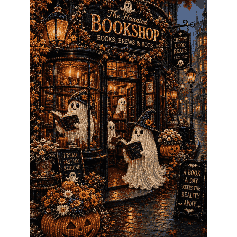 Halloween Bookshop - Premium Pearl Diamond Art