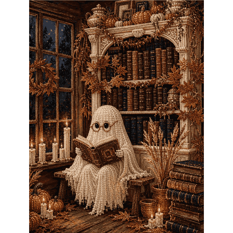 Reading Ghost - Premium Pearl Diamond Art