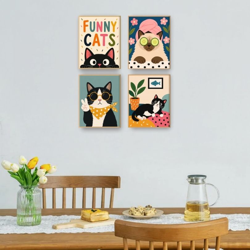 4 Mini Paintings - Comedy Cats Set
